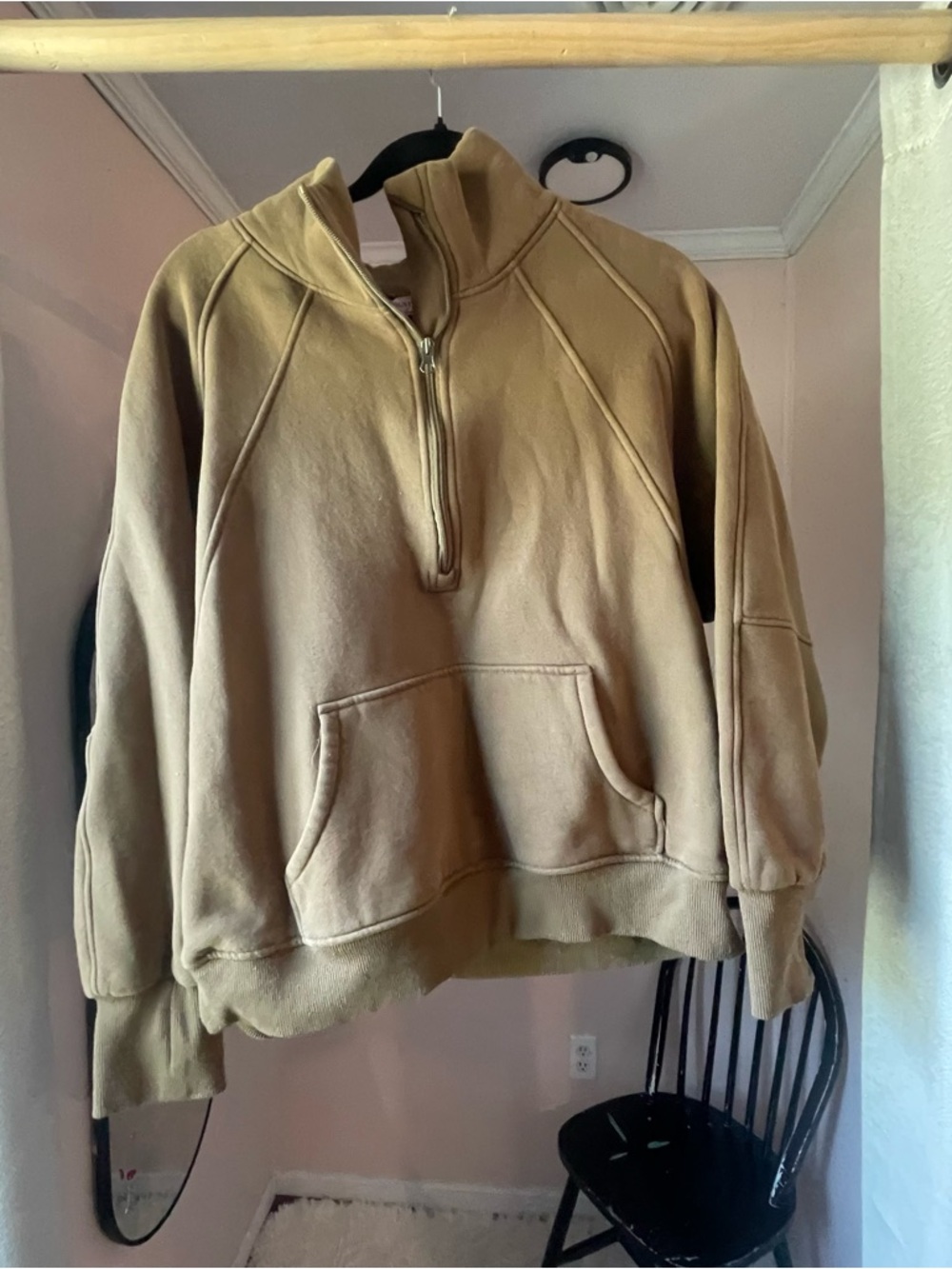 Women's Half-Zip Pullover Hoodie in Tan